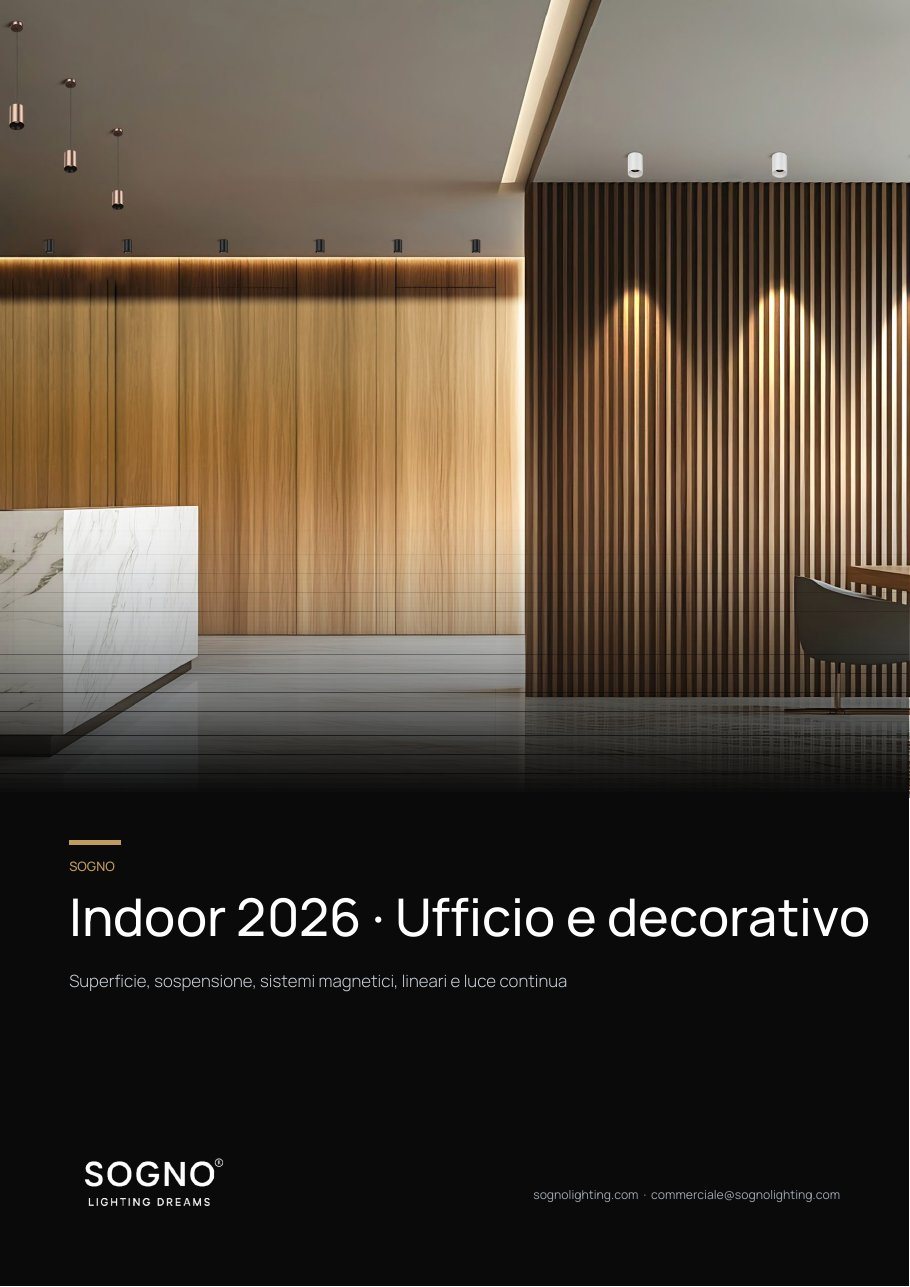 Indoor 2026 · Ufficio e decorativo — Superficie, sospensione, lineari